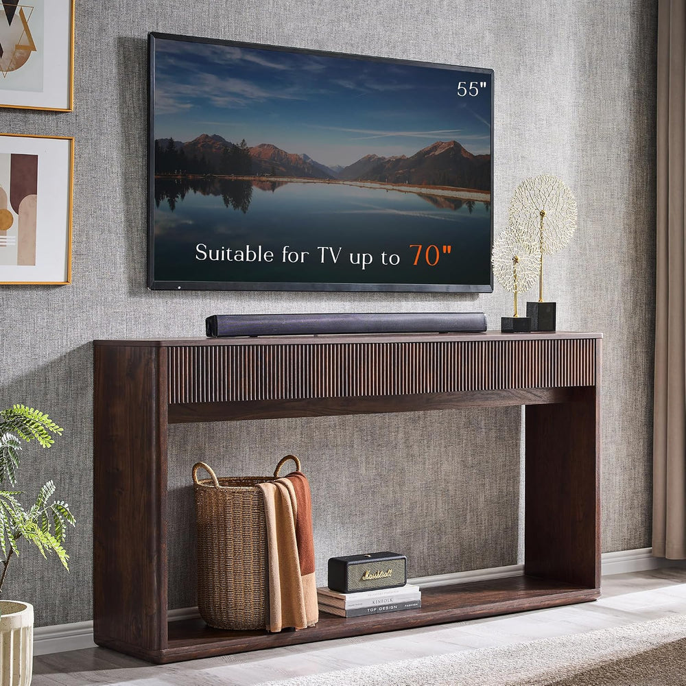 OKD 63" Fluted Console Table for Entryway with 2 Large Drawers, Dark Wal...
