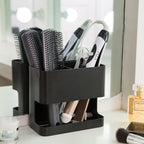 MyGift Hair Tools Organizer with 2 Slots, Black Metal Curling Iron Holder, Wall Mounted Salon Hair Accessories Organizer, Blow Dryer, Straightener and Hair Brush Holder, Hot Tools Organizer