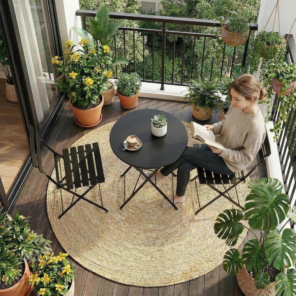 3 Piece Patio Bistro Set, Outdoor Folding Bistro Table and Chairs Set of 2