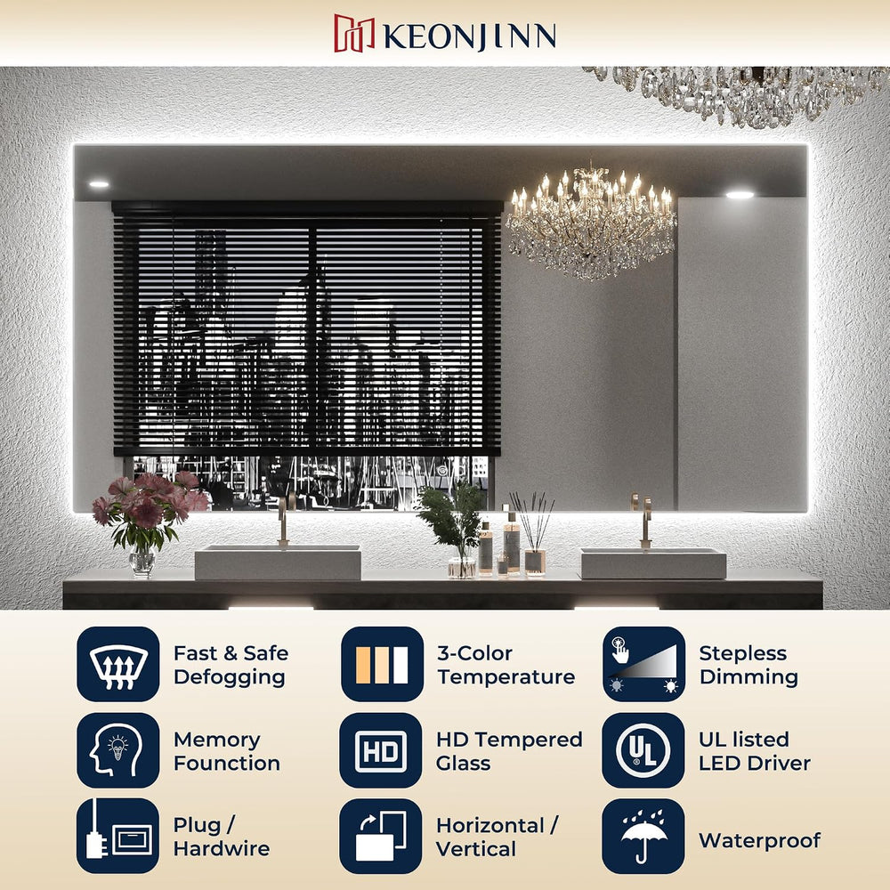 Keonjinn 30" x 36" Backlit Mirror, 3-Color LED Bathroom Mirror with...