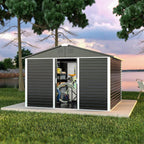 Metal Outdoor Storage Shed 10FT x 10FT, Steel Utility Tool Shed Storage House with Sliding Door, Metal Sheds Outdoor Storage for Backyard Garden Patio Lawn, Black