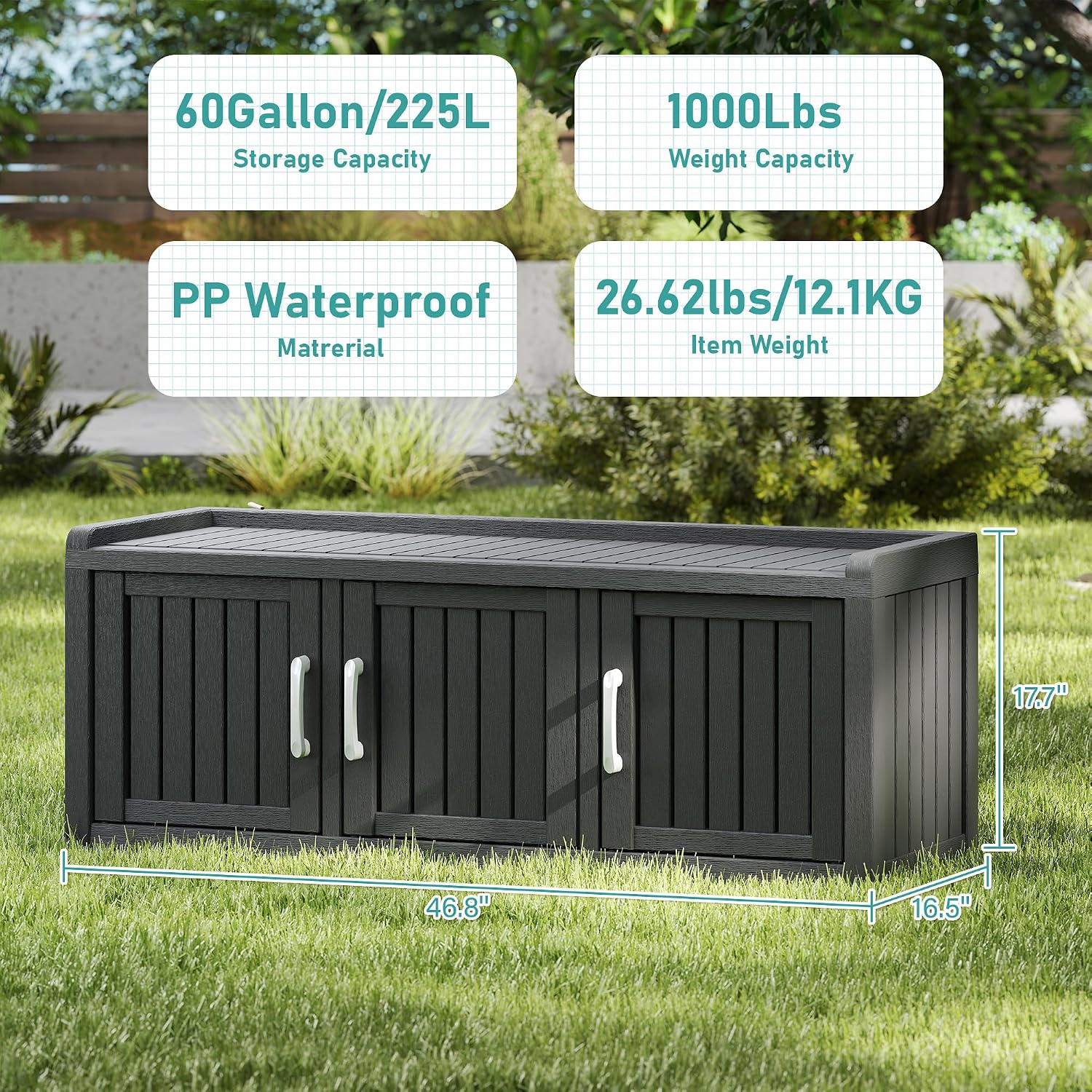 NUNU LAB Shoe Storage Cabinet, Waterproof Shoe Organizer with Adjustable Shelves, UV-Resistant Entryway Shoe Cabinet Bench with 3 Barn Doors for Indoor Outdoor, Foyer, Hallway, Living Room,Black