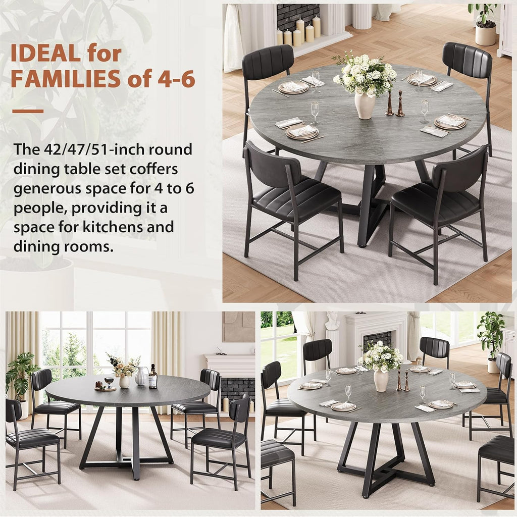 Jocoevol 42'' Round Dining Table Kitchen Dining Room Circle Dinner Pedestal Table for 4, Space Saving Wood Kitchen & Dining Room Furniture (Grey)