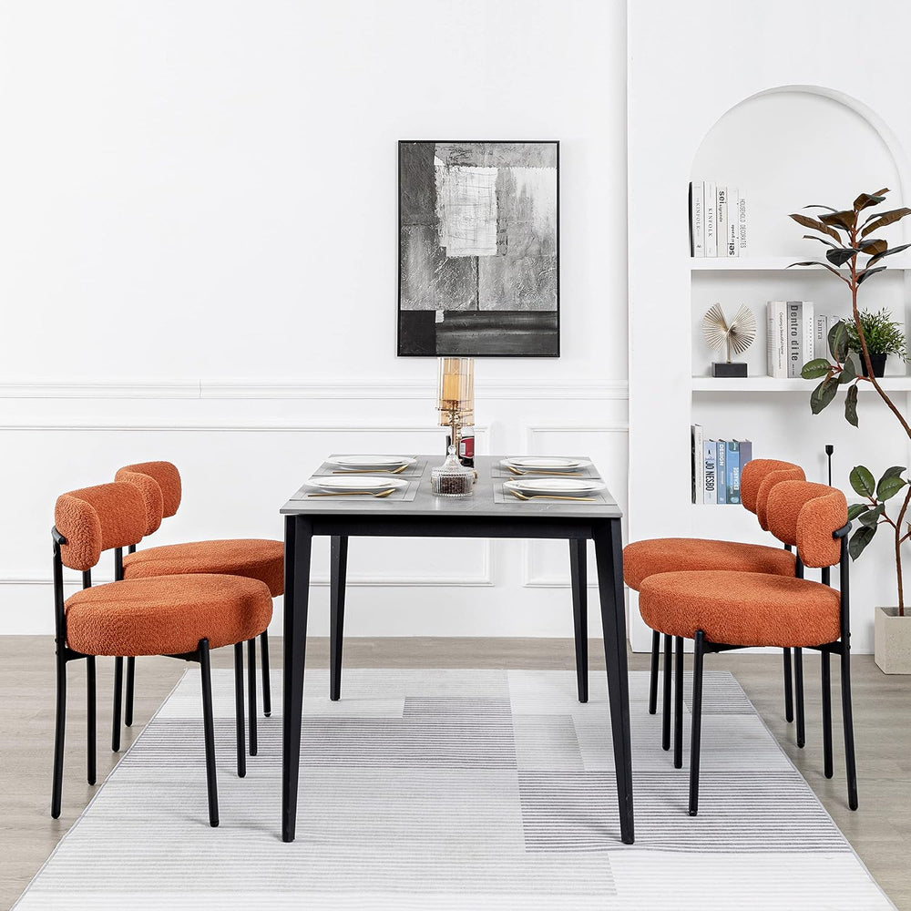 DYHOME Boucle Dining Chairs Set of 4, Upholstered Dining Room Chairs Orange