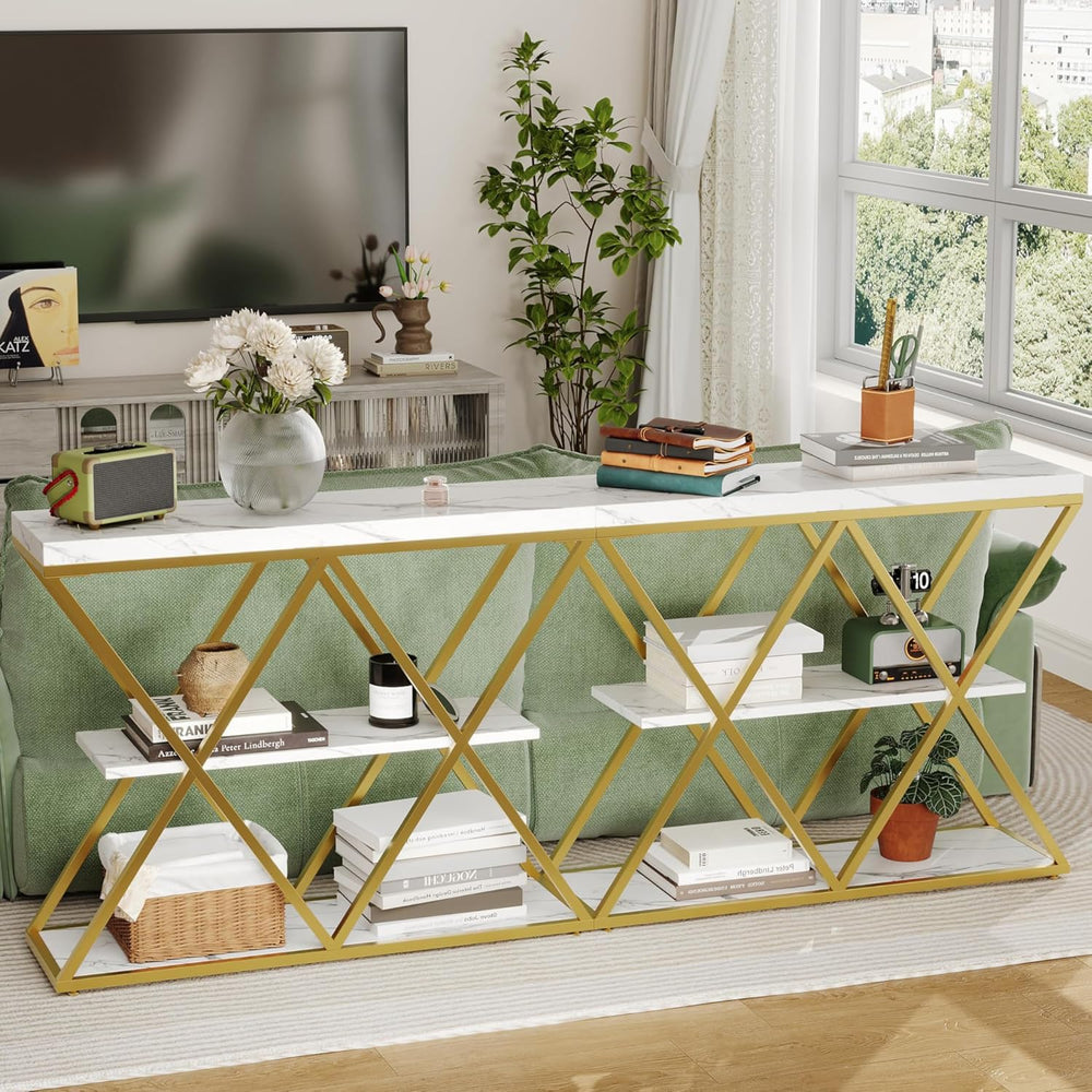 Garvee 3 Tier Console Table with Open Wood Shelves,39" Industrial Entryw...