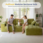MAXYOYO 104" L Shaped Modular Sectional Sofa with Ottoman, Cloud Boneless Couch with Layered Cushion, Upholstered Sofa in a Box, Flexible Module Combination for Living Room, No Assembly, Green