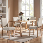 Yaheetech Dining Chairs Set of 4 Dining Room Chair Fabric Parsons Chairs with Nailhead Trim and Solid Wood Legs for Home, Kitchen, Dining Room, Beige
