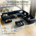 Cloud Couch Sectional, 6 Seater with Console, Chenille in Navy Blue | Detachable and Washable Cover, Sectional Sofas for Living Room, Deep Seat Wide Couch with Chaise, Storage Ottoman