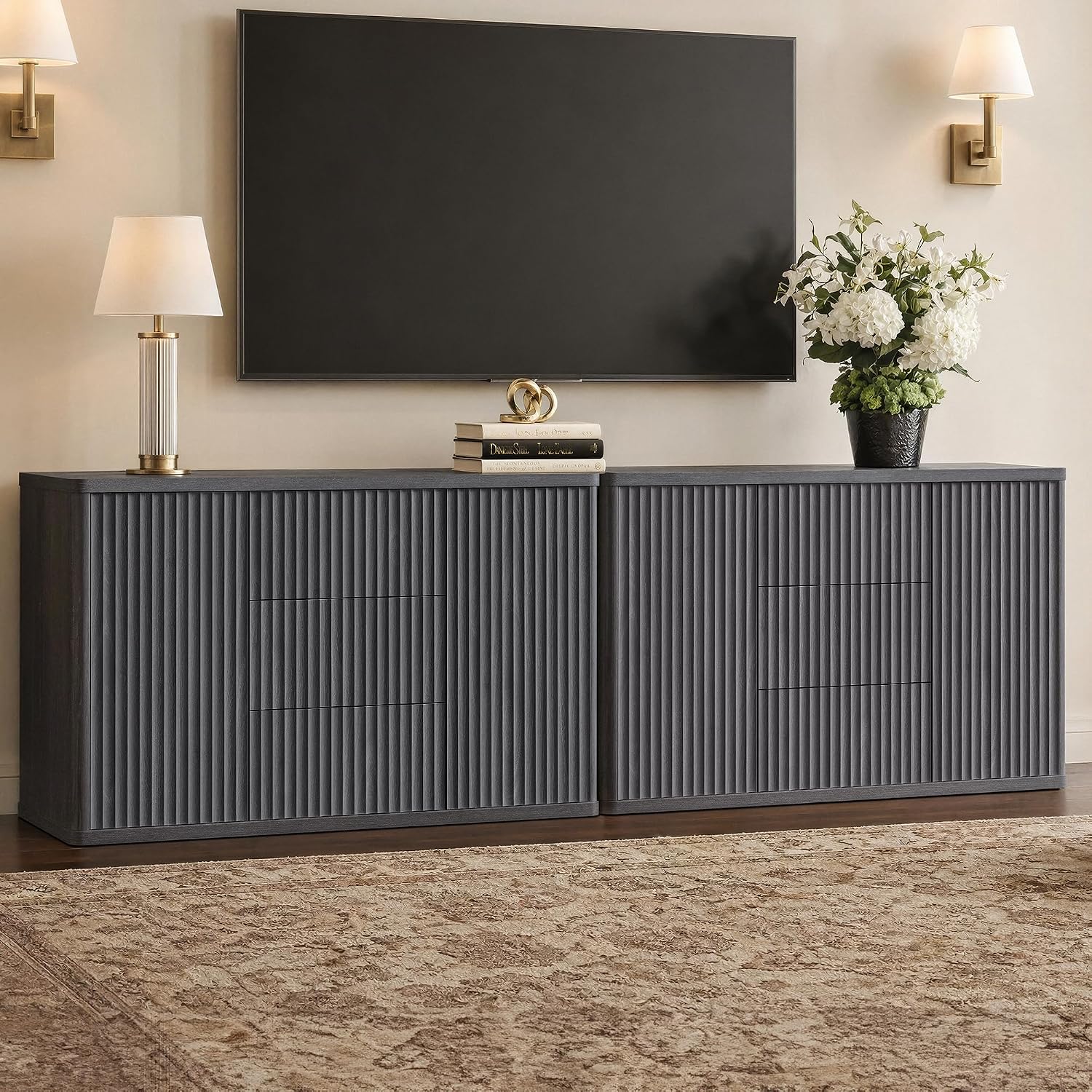 SICOTAS Buffet Cabinet with Storage 54.7" Large Modern Accent Storage Cabinet with Doors and Shelves Wooden Fluted Sideboard Credenza Buffet Table Coffee Bar for Living Room Kitchen Dining Room