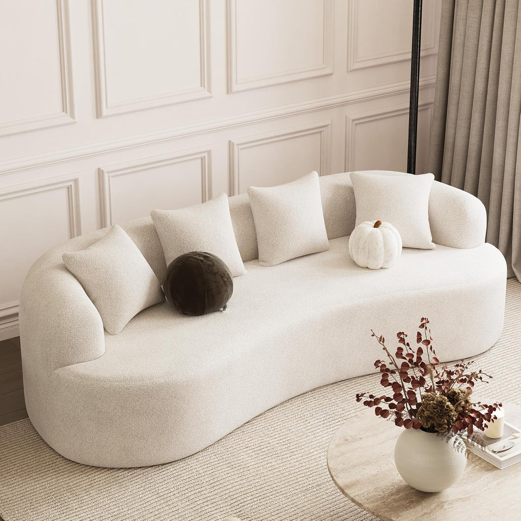 ONEMMLION 107" Modern Curved Sofas for Living Room, Cream White | Chenille Oversized Plush 4-Seater Boucle Cloud Couch with Extra-Deep Seating for Small Spaces, Apartment
