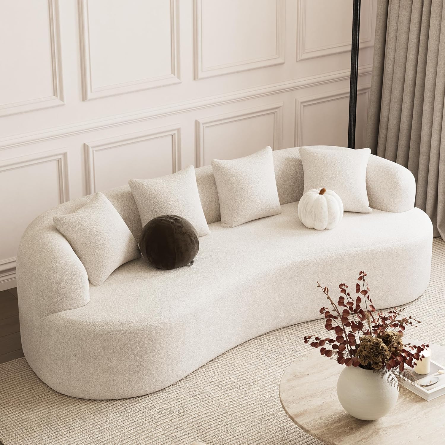 ONEMMLION 107" Modern Curved Sofas for Living Room, Cream White | Chenille Oversized Plush 4-Seater Boucle Cloud Couch with Extra-Deep Seating for Small Spaces, Apartment