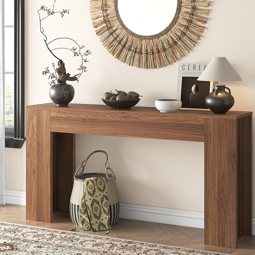 knoworld 63-Inch Long Console Table with LED Light, Farmhouse Sofa Table Behi...