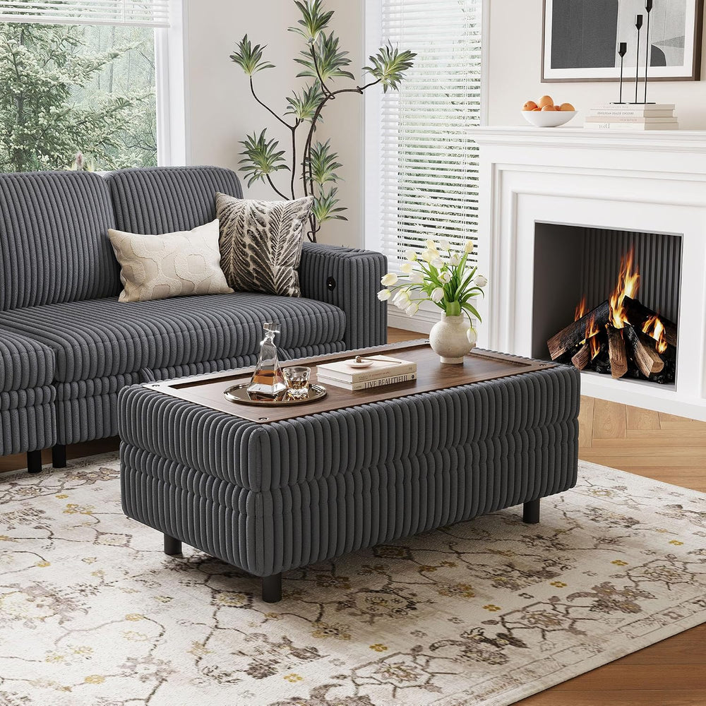 LINSY HOME Sectional Sleeper Sofa Storage Ottoman Bench, Convertible Coffee T...