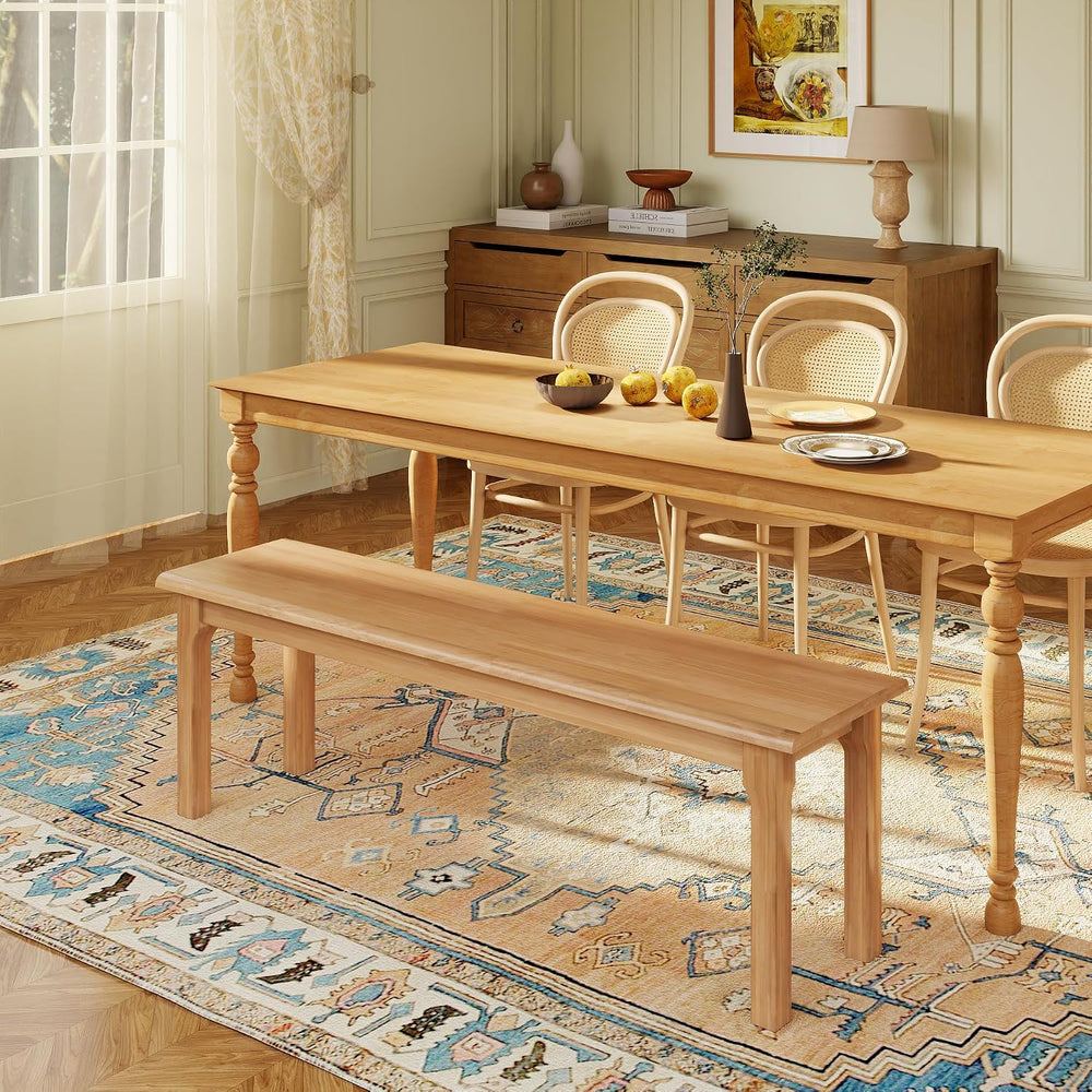 Dining Bench 55.1" Wood Solid Oak Wooden Bed End/Entryway Bench for Bedr...