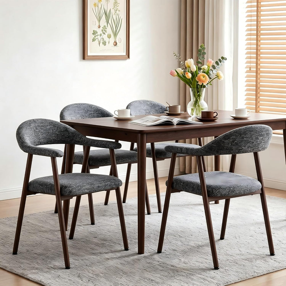 DUMOS Dining Chairs Set of 4, Linen Fabric Accent Chair with Curved Back
