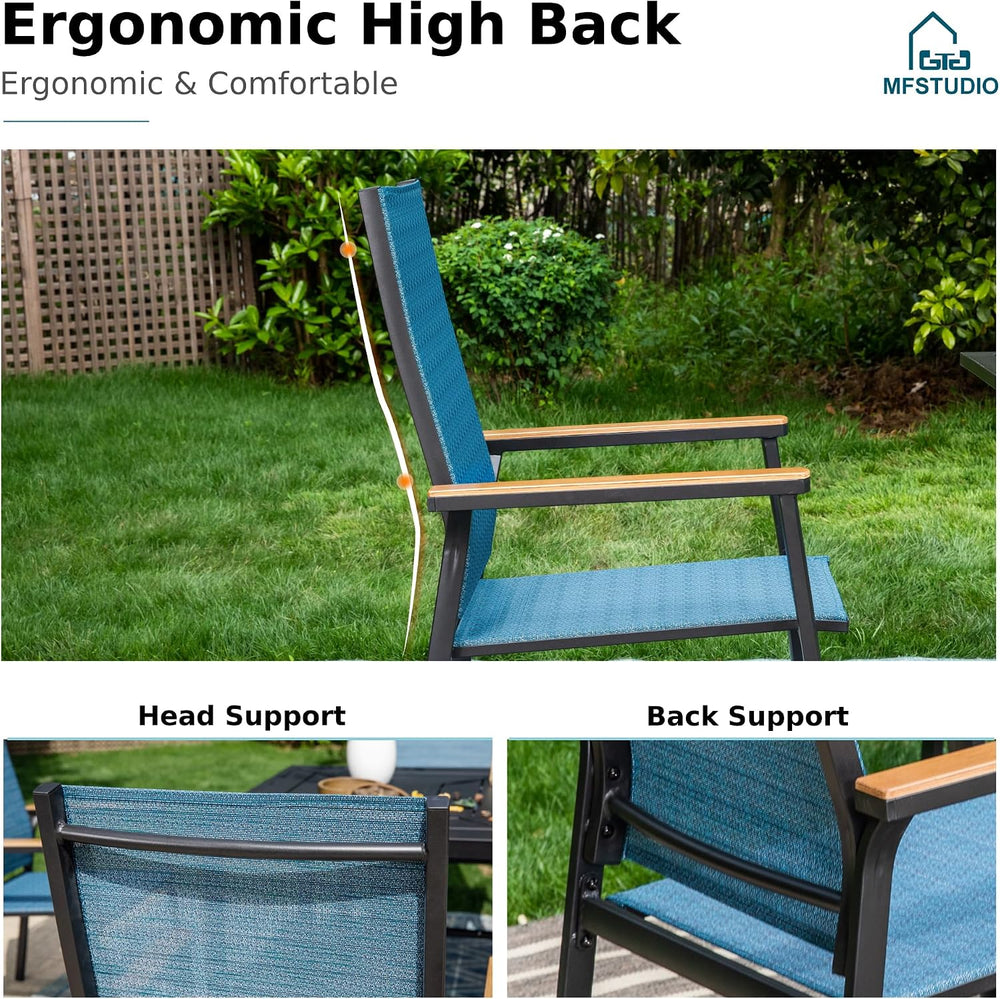 MFSTUDIO Stackable Patio Dining Chairs Set of 4, Aluminum & Textilene, Blue
