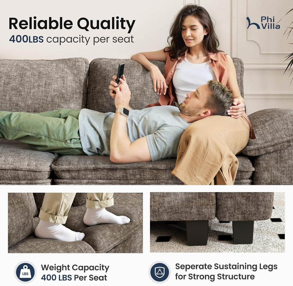 PHI VILLA 87.5" Oversized Sectional Loveseat Sofa with 1 Movable Ottoman
