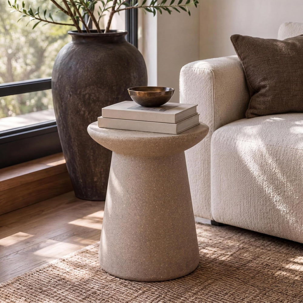 JONATHAN Y Hollie 18" Round Drum Indoor Outdoor Side Table, Light Brown ...