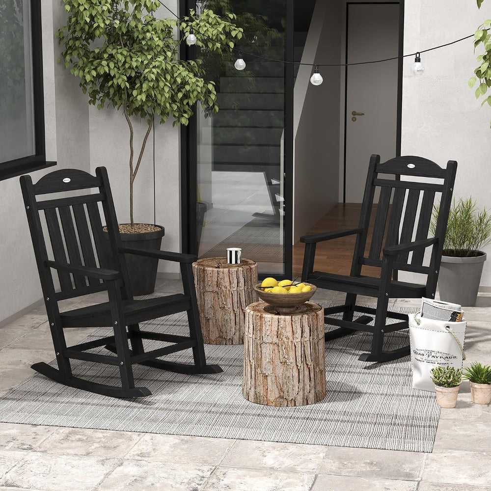 Outsunny 2 Pieces Outdoor Rocking Chair, All Weather-Resistant HDPE Rocking P...
