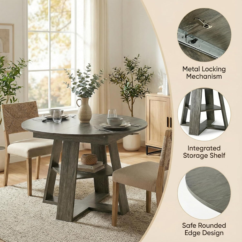 Round Extendable Dining Table Set for 6, 43"-59" Rustic Grey Expand...