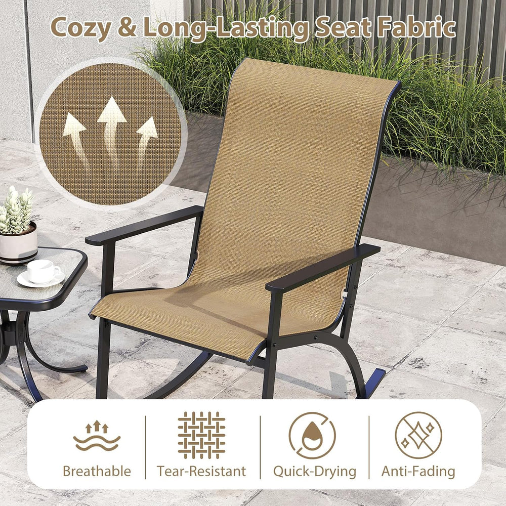 Tangkula 3 Piece Patio Rocker Set, Heavy-Duty Rocking Bistro Chairs & Tab...