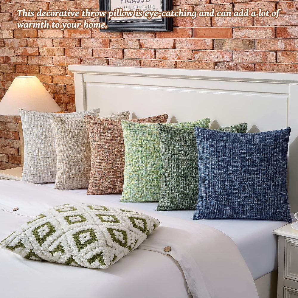 AmHoo Pack of 2 Chenille Textured Throw Pillow Cover, 500GSM Boho Farmhouse D...