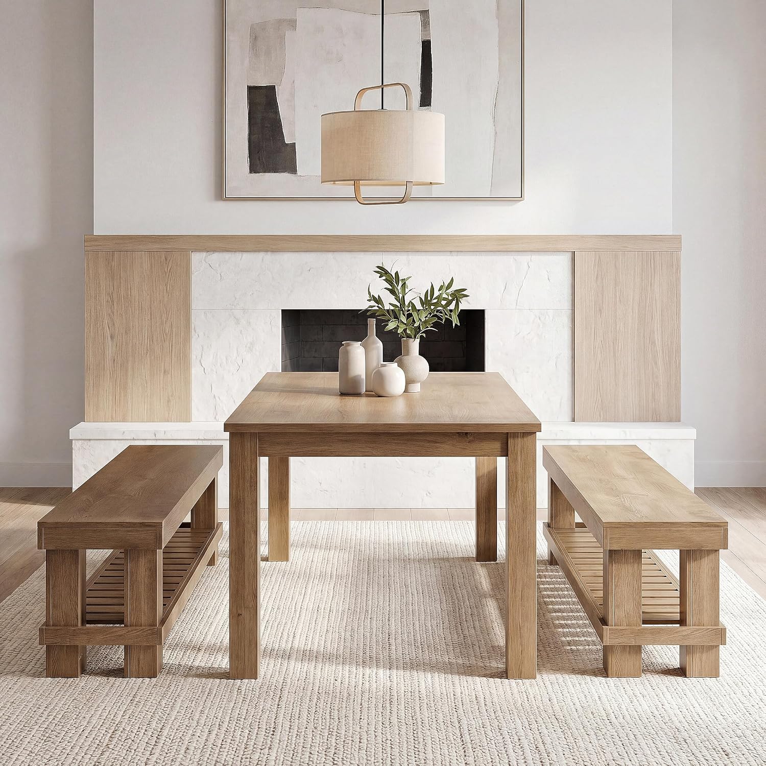 Tribesigns 63" Long Entryway Dining Bench with Slatted Shelf, Farmhouse Wooden Indoor Bench Seat with Storage for Dining Table, Hallway, Mudroom, Bedroom, Living Room