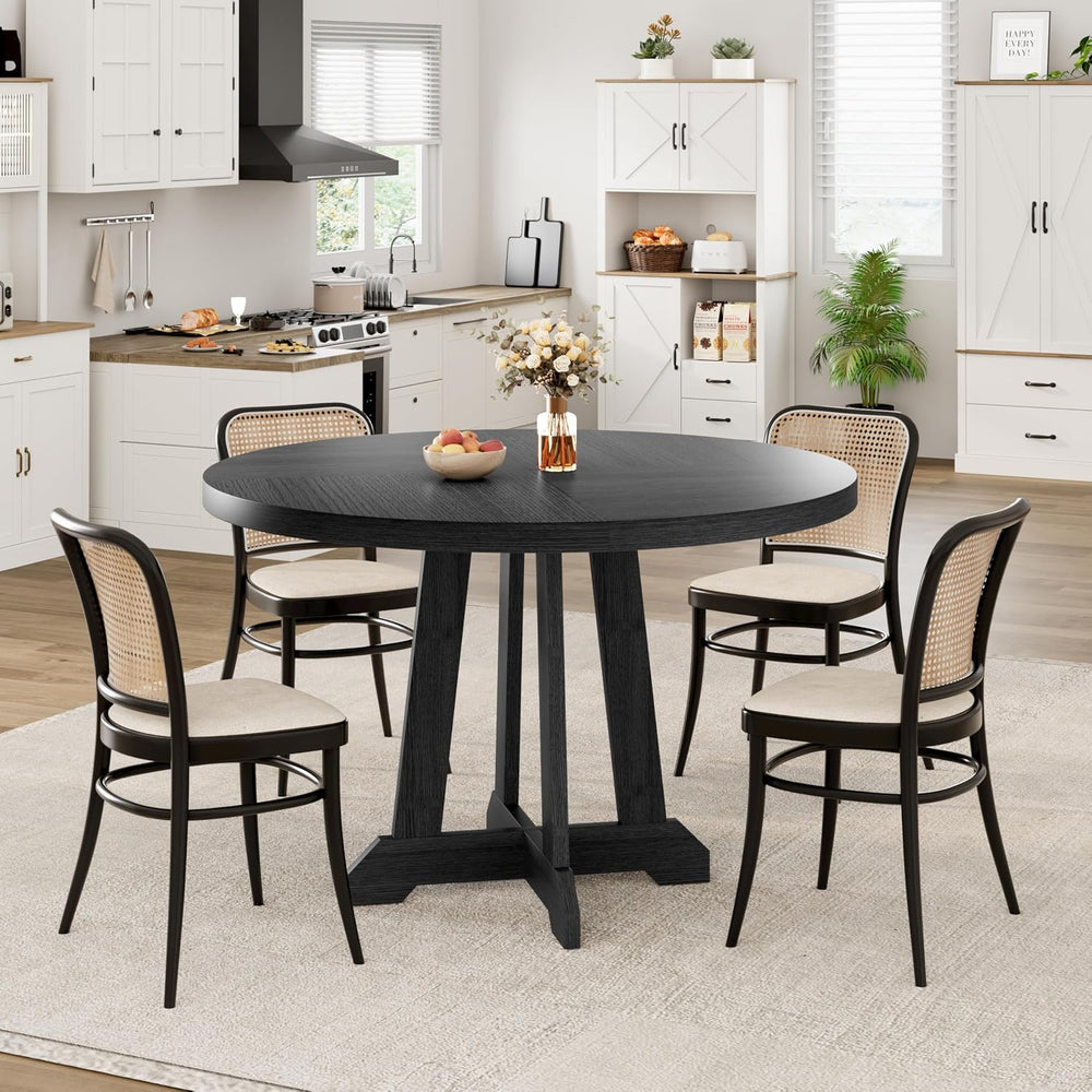 47" Round Dining Table for 4–6 People, Farmhouse Wooden Kitchen Table wi...