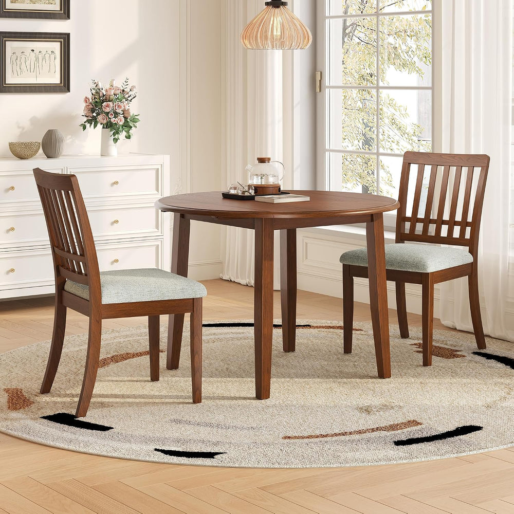 P PURLOVE 3 Piece Round Dining Set for 2, Folding Wood Table (Brown)