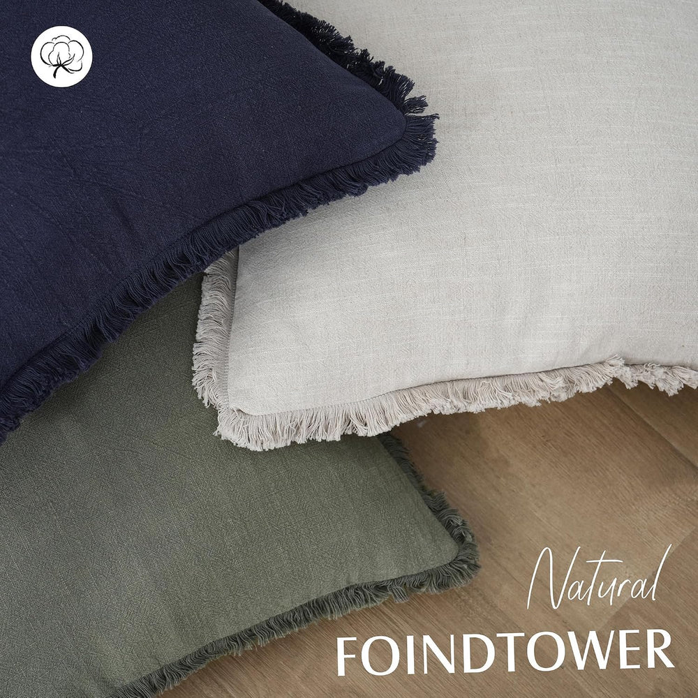 Foindtower Decorative Linen Fringe Throw Pillow Covers 22×22 Olive Green