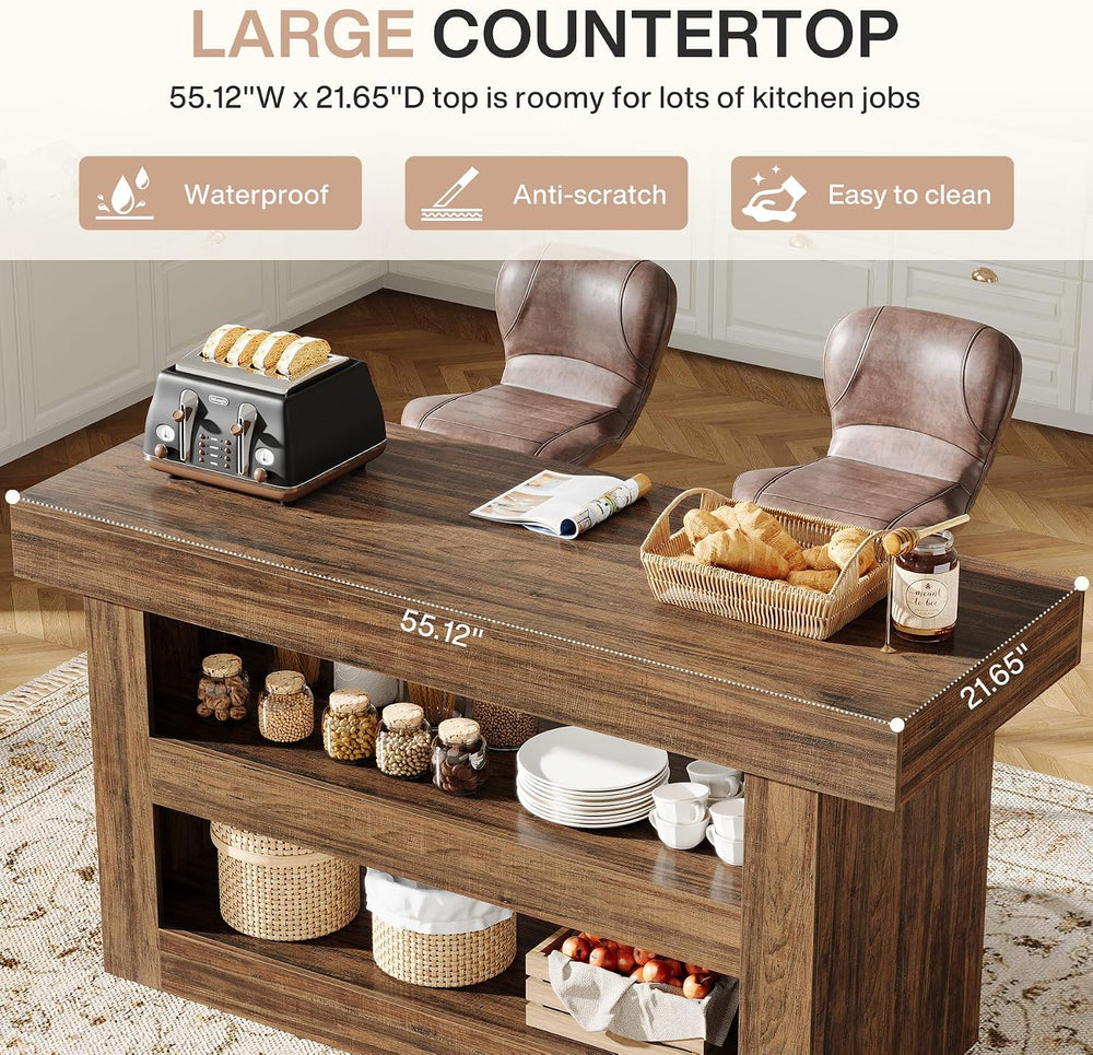 Tribesigns 55-Inch Kitchen Island with Storage, Farmhouse 3-Tier Stationary I...