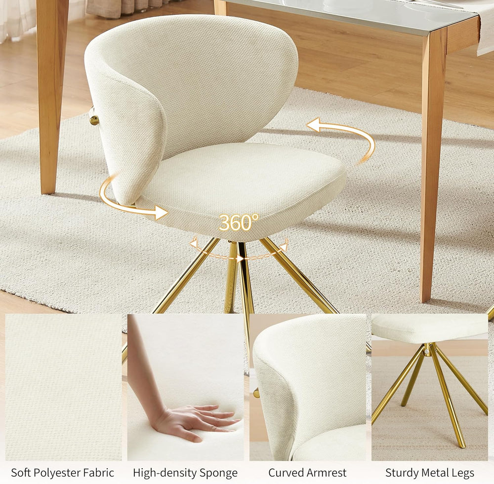 Art Leon Swivel Dining Chairs Set of 2 - Modern Fabric Upholstered Kitchen Di...