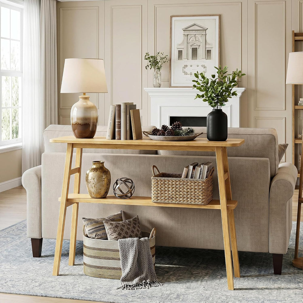 39.4" Solid Bamboo Entryway Console Table, Sofa Table Behind Couch, Narr...