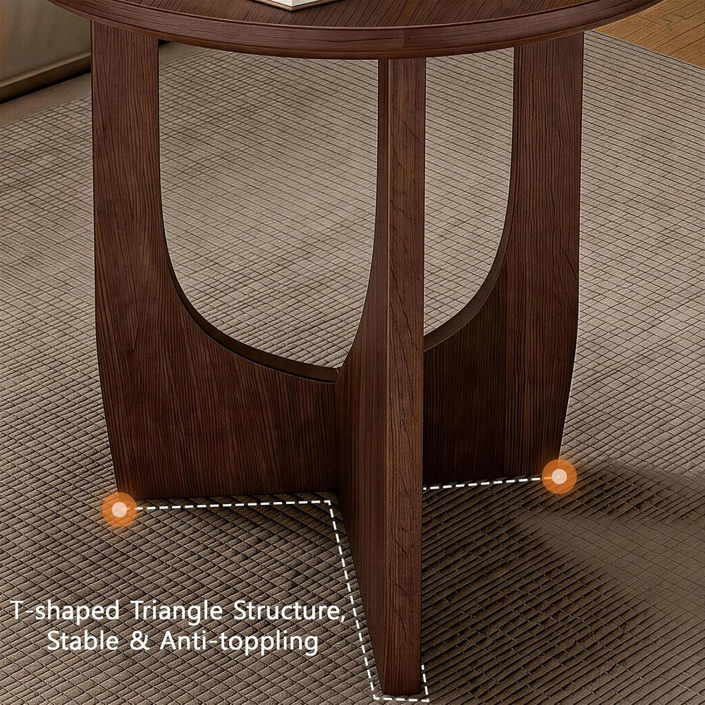 20'' Mid-Century Round Solid Wood Side Table for Living Room or Bedro...