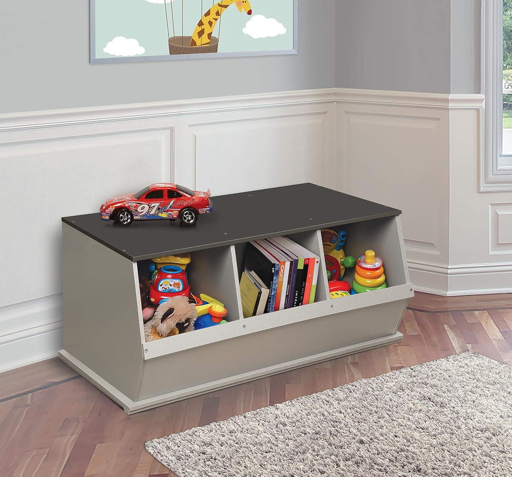 Badger Basket Three-Bin Stackable Storage Cubby – Woodgrain Gray, Expandable ...