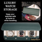 DailyWatch | Watch Roll Travel Case For 2 Watch | Luxury Watch Case In Genuine Leather With Soft Velvet Interior | Watch Case Protect, Store, & Display Your Watches | Dark Green Litchi