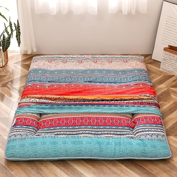 MAXYOYO Japanese Floor Mattress Futon Mattress, 4" Thicken Tatami Mat Sleeping Pad Foldable Roll Up Mat Boys Girls Dormitory Pad Kids Floor Lounger Pillow Bed, Charcoal Grey, Queen Size