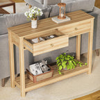 Gizoon 2 Drawer Console Table, Oak Color | 2-Tier Wood Entryway Table with Storage Shelves, 39" W Wood Accent Sofa Table for Front Hall, Hallway, Living Room