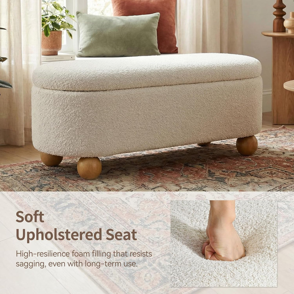 VKNOW 44.8" Storage Ottoman Bench End of Bed Bench with Hinge, Beige | C...