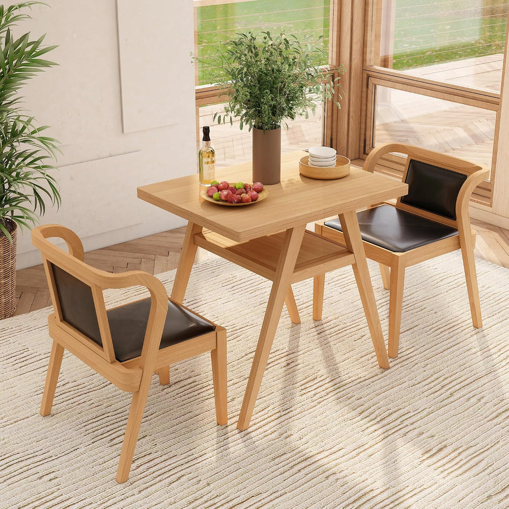 PADMA HOUSE Bistro Stacking Table Chair Set of 3, Wood Leather Dining Set | B...