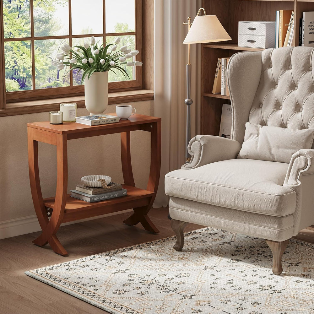 Solid End Table, 2-Tier Couch Side Table with Arched Legs for Small Space, Li...