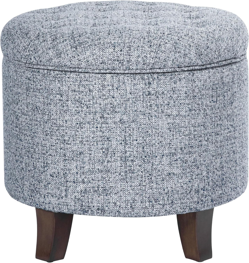 HomePop 19" Button Tufted Round Storage Ottoman - Blue Gray Woven Fabric
