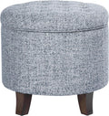 HomePop 19" Button Tufted Round Storage Ottoman - Blue Gray Woven Fabric