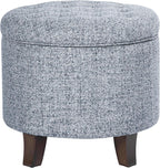 HomePop 19" Button Tufted Round Storage Ottoman - Blue Gray Woven Fabric