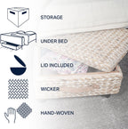 happimess BSK1006C 26.38" Chett Minimalist Hand-Woven Hyacinth/Wood Underbed Storage Bin with Wheels and Handles for Storage and Decoration in Bathroom, Bedroom, Closet,Entryway,Guest Room, White Wash