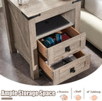 T4TREAM 18" Nightstand Set of 2 with Charging Station, Light Rustic Oak | Farmhouse, Rustic End Table, Open Shelf, 2 Drawers, Living Room, Side Table, Wood Bedside Table, Unique Corner Accent