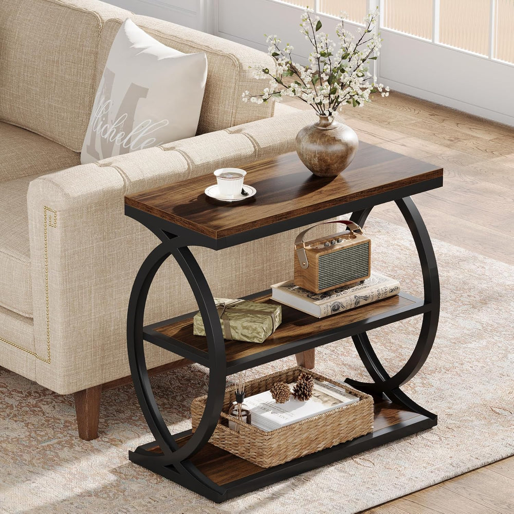 Tribesigns End Table, Narrow 3-Tier End Table for Living Room, Industrial Woo...