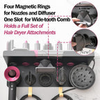 Wall Mount Holder for Dyson Styler Supersonic Hair Dryer, Nail-Free or Perforat Install, Organizer for Storage Attachments, Rack with Hooks for Accessories Nozzles Barrels Brushes