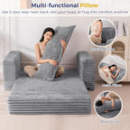 MAXYOYO Convertible Sofa Bed, Pull-Out Loveseat Couch Bed for Small Space | 2 in 1 Folding Couch Bed with Large Back Pillow, Plush Faux Fabric Lounge Couch for Living Room, Apartment, Grey