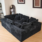KEIKI 135" U Shape Sectional Sofa,6-Seater Modular Couch with Striped Corduroy Fabric for Living Room,Reversible Design